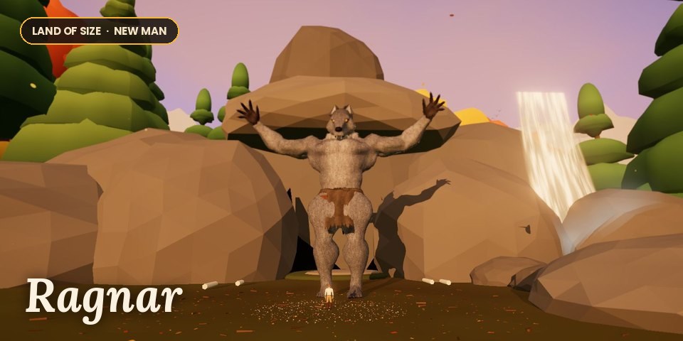 Ragnar, an alpha werewolf, roaring with his arms flung wide in front of his den
