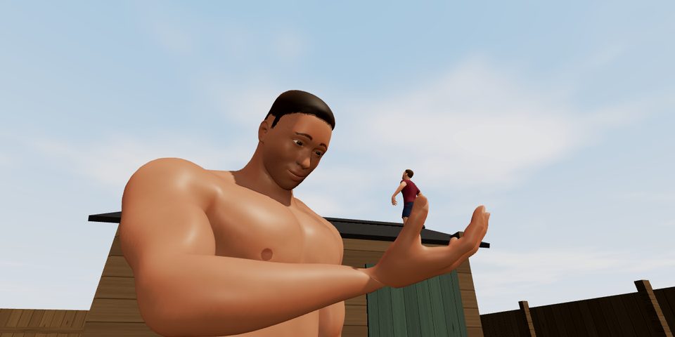 The groundsman holding a six-inch man in his palm