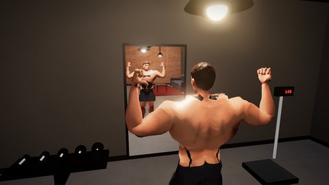 Tex flexes in his mirror as his shirt rips apart