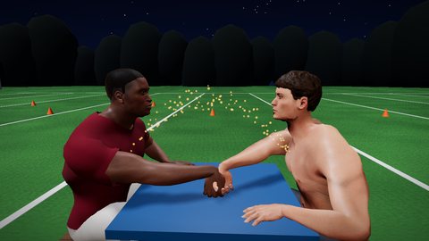 Arm-wrestling Marcus as his strength flows across the table into Tex