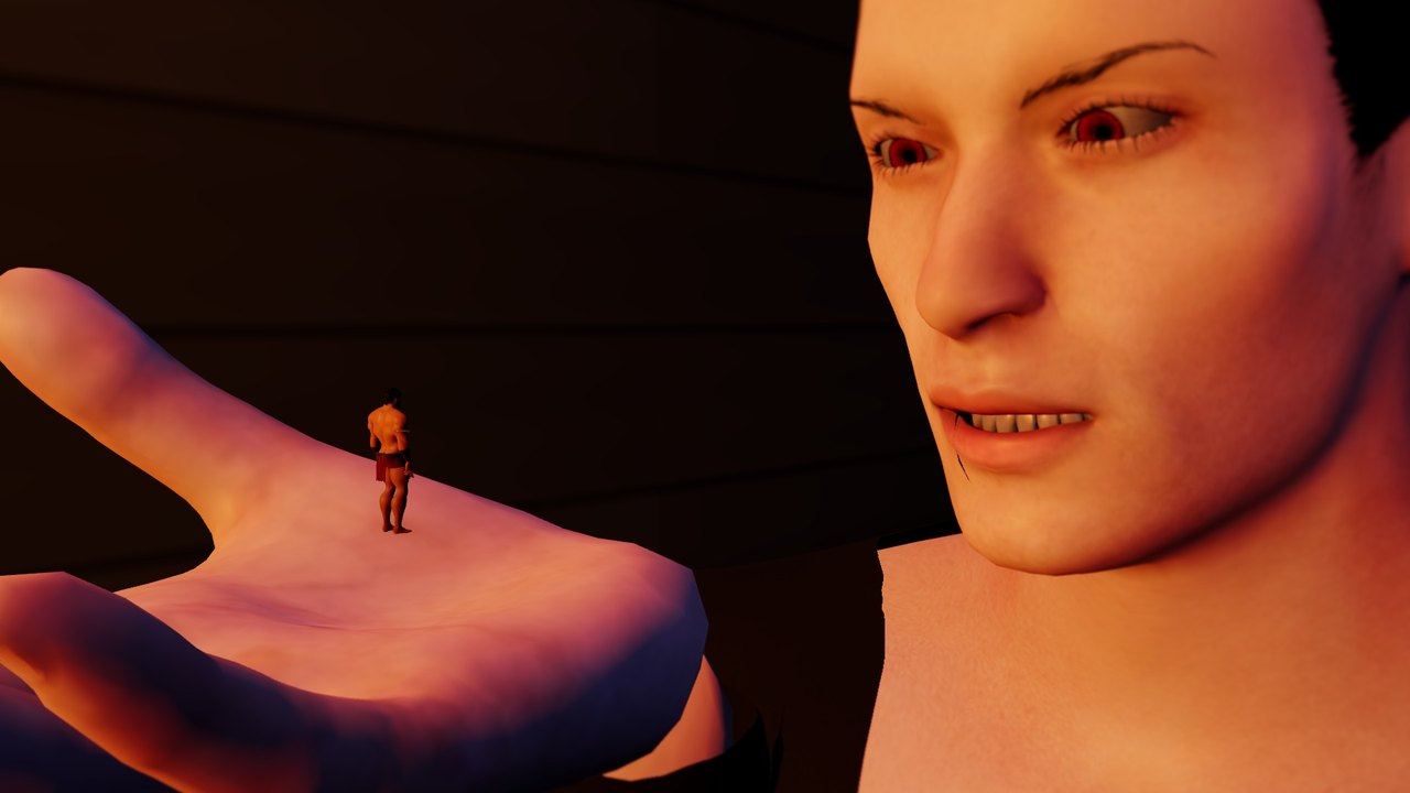 Count Lucien holding a tiny trick-or-treater in his palm